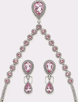 Pink Crystal Necklace Set with Matching Earrings & Bracelet FOR WOWAN,GIRLS