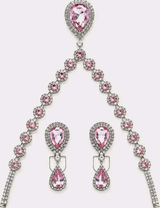 Pink Crystal Necklace Set with Matching Earrings & Bracelet FOR WOWAN,GIRLS