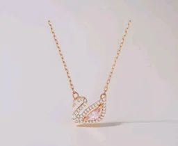 Swarovski Dazzling Swan Pendant Necklace, Rose Gold Tone Finish, Pink Crystals, Clear Crystals
