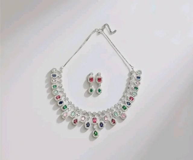 Karatcart Silver Toned American Diamond Studded Jewellery Set for Women