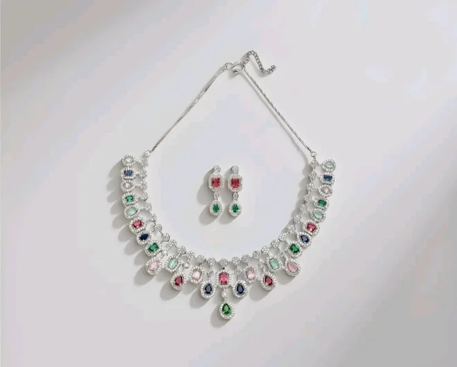Karatcart Silver Toned American Diamond Studded Jewellery Set for Women