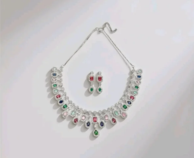 Karatcart Silver Toned American Diamond Studded Jewellery Set for Women