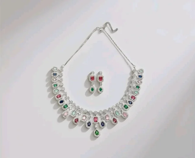 Karatcart Silver Toned American Diamond Studded Jewellery Set for Women
