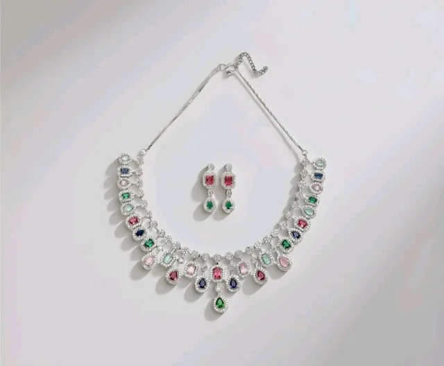 Karatcart Silver Toned American Diamond Studded Jewellery Set for Women