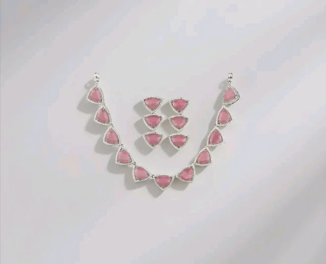 Sasitrends American Diamond Rhodium Silver Plated Triangular Shaped Necklace Jewellery Set
9
