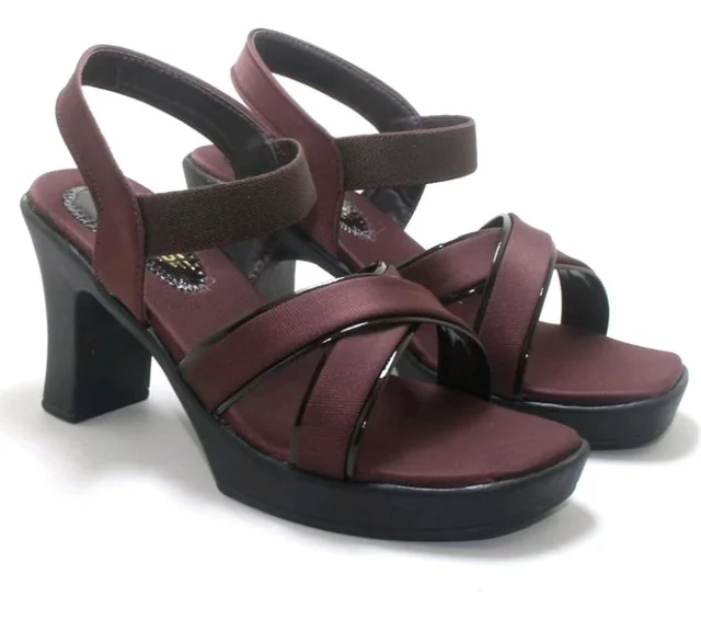 Women's Block Heel Sandals with Crossover Straps, Wine
