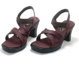 Women's Block Heel Sandals with Crossover Straps, Wine