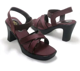Women's Block Heel Sandals with Crossover Straps, Wine