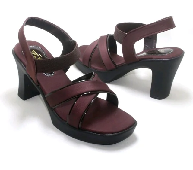 Women's Block Heel Sandals with Crossover Straps, Wine