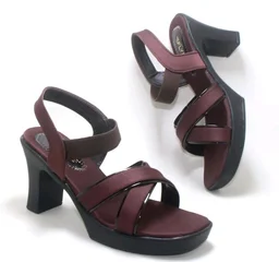 Women's Block Heel Sandals with Crossover Straps, Wine