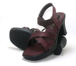 Women's Block Heel Sandals with Crossover Straps, Wine