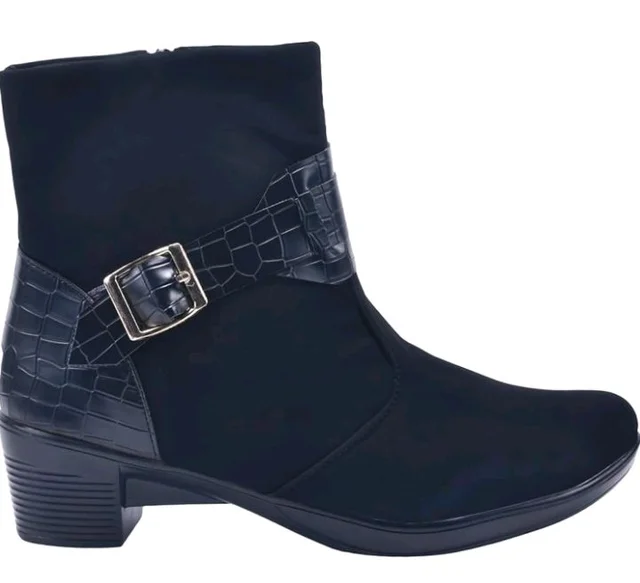 Women Fashion Ankle Boots with Oversized Metal Buckle Modern || Designer Leather Boots for Casual & Formal Footwear