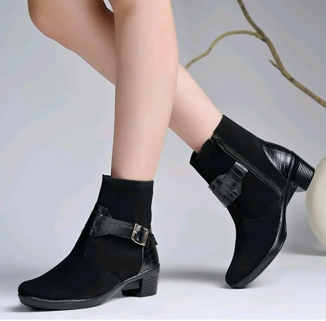 Women Fashion Ankle Boots with Oversized Metal Buckle Modern || Designer Leather Boots for Casual & Formal Footwear