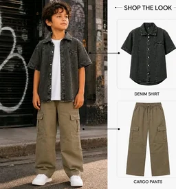 Boys Combo |Graphic Soft Breathable Active Play Tshirt | Cargo Trousers with Utility Pockets | Premium Coordinated Outfit for Active Kids
- 2-3 Y, Olivr & Grey