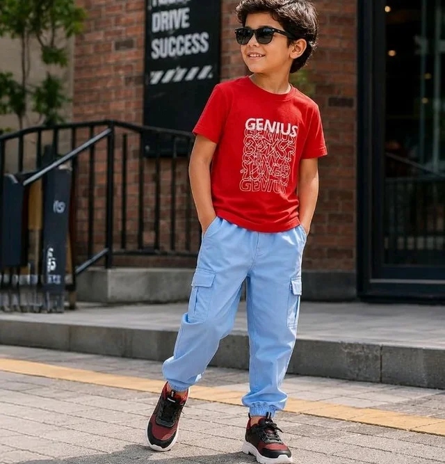Boys Combo |Graphic Soft Breathable Active Play Tshirt | Cargo Trousers with Utility Pockets | Premium Coordinated Outfit for Active Kids
- 6-7 Y, Red & Navy