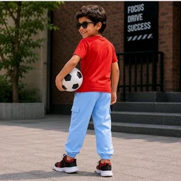 Boys Combo |Graphic Soft Breathable Active Play Tshirt | Cargo Trousers with Utility Pockets | Premium Coordinated Outfit for Active Kids
- 7-8 Y, Red & Navy