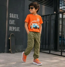 Boys Combo |Graphic Soft Breathable Active Play Tshirt | Cargo Trousers with Utility Pockets | Premium Coordinated Outfit for Active Kids
- 9-10 Y