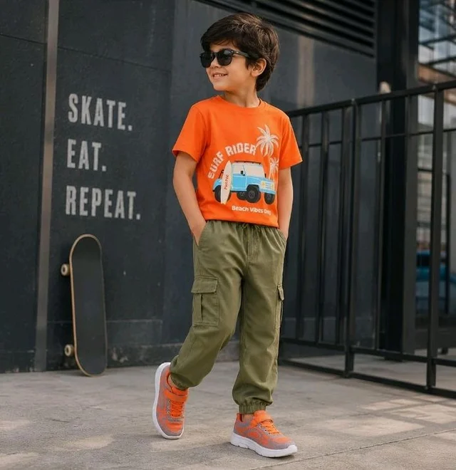 Boys Combo |Graphic Soft Breathable Active Play Tshirt | Cargo Trousers with Utility Pockets | Premium Coordinated Outfit for Active Kids
- 11-12 y