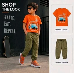Boys Combo |Graphic Soft Breathable Active Play Tshirt | Cargo Trousers with Utility Pockets | Premium Coordinated Outfit for Active Kids
- 13-15 Y