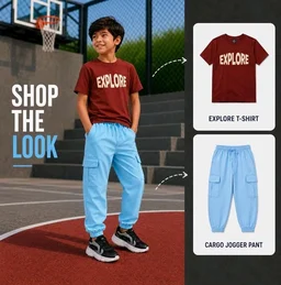 Boys Combo |Graphic Soft Breathable Active Play Tshirt | Cargo Trousers with Utility Pockets | Premium Coordinated Outfit for Active Kids
- 6-7 Y