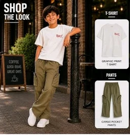 Boys Combo |Graphic Soft Breathable Active Play Tshirt | Cargo Trousers with Utility Pockets | Premium Coordinated Outfit for Active Kids
- 5-6 Y