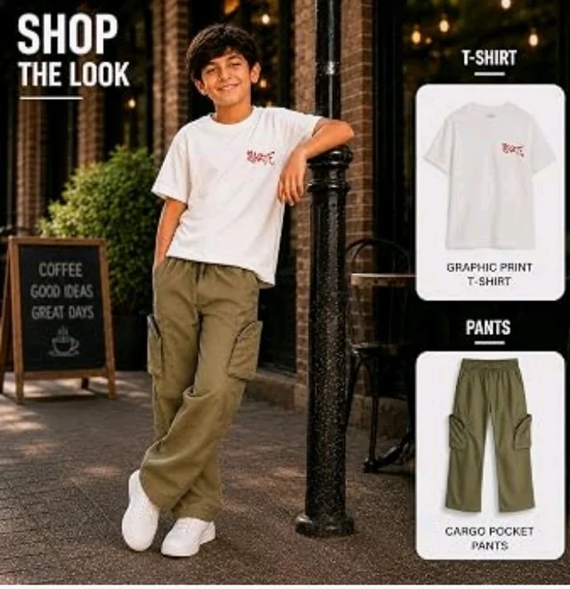 Boys Combo |Graphic Soft Breathable Active Play Tshirt | Cargo Trousers with Utility Pockets | Premium Coordinated Outfit for Active Kids
- 9-10 Y
