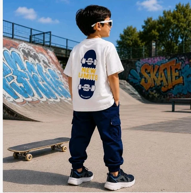 Boys Combo |Graphic Soft Breathable Active Play Tshirt | Cargo Trousers with Utility Pockets | Premium Coordinated Outfit for Active Kids
- 9-10 Y, Dark Navy blue & White