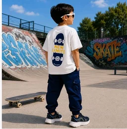 Boys Combo |Graphic Soft Breathable Active Play Tshirt | Cargo Trousers with Utility Pockets | Premium Coordinated Outfit for Active Kids
- 6-7 Y, White & Navy Blue