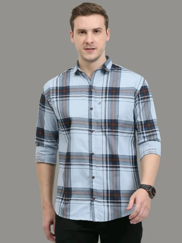 AIDAN PAUL Men Regular Fit Checkered Cut Away Collar Casual Shirt - 3XL, Light Blue