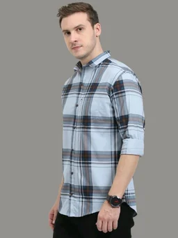 AIDAN PAUL Men Regular Fit Checkered Cut Away Collar Casual Shirt - 3XL, Light Blue