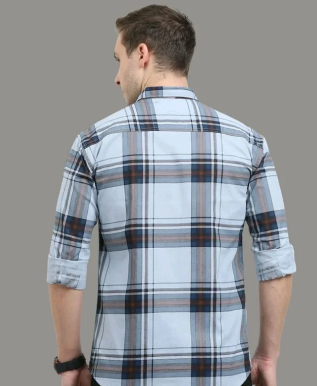 AIDAN PAUL Men Regular Fit Checkered Cut Away Collar Casual Shirt - 3XL, Light Blue