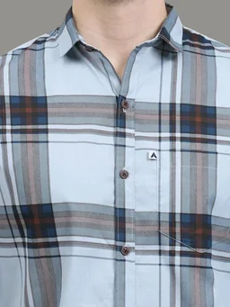 AIDAN PAUL Men Regular Fit Checkered Cut Away Collar Casual Shirt - 3XL, Light Blue