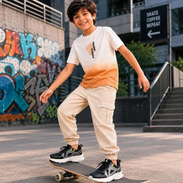 Boys Combo |Graphic Soft Breathable Active Play Tshirt | Cargo Trousers with Utility Pockets | Premium Coordinated Outfit for Active Kids
- 9-10 Y, Baige
