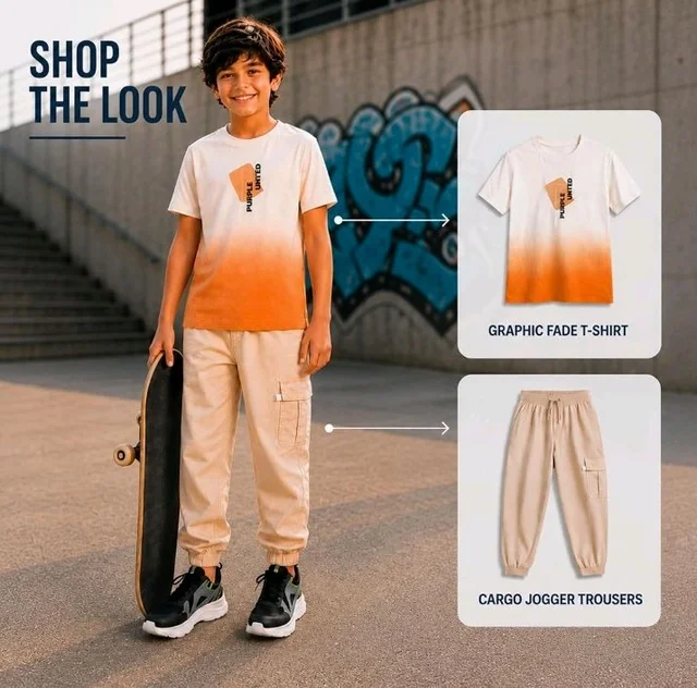 Boys Combo |Graphic Soft Breathable Active Play Tshirt | Cargo Trousers with Utility Pockets | Premium Coordinated Outfit for Active Kids
- 9-10 Y, Baige