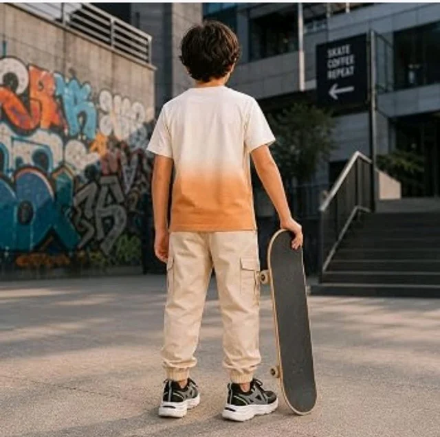 Boys Combo |Graphic Soft Breathable Active Play Tshirt | Cargo Trousers with Utility Pockets | Premium Coordinated Outfit for Active Kids
- 9-10 Y, Baige
