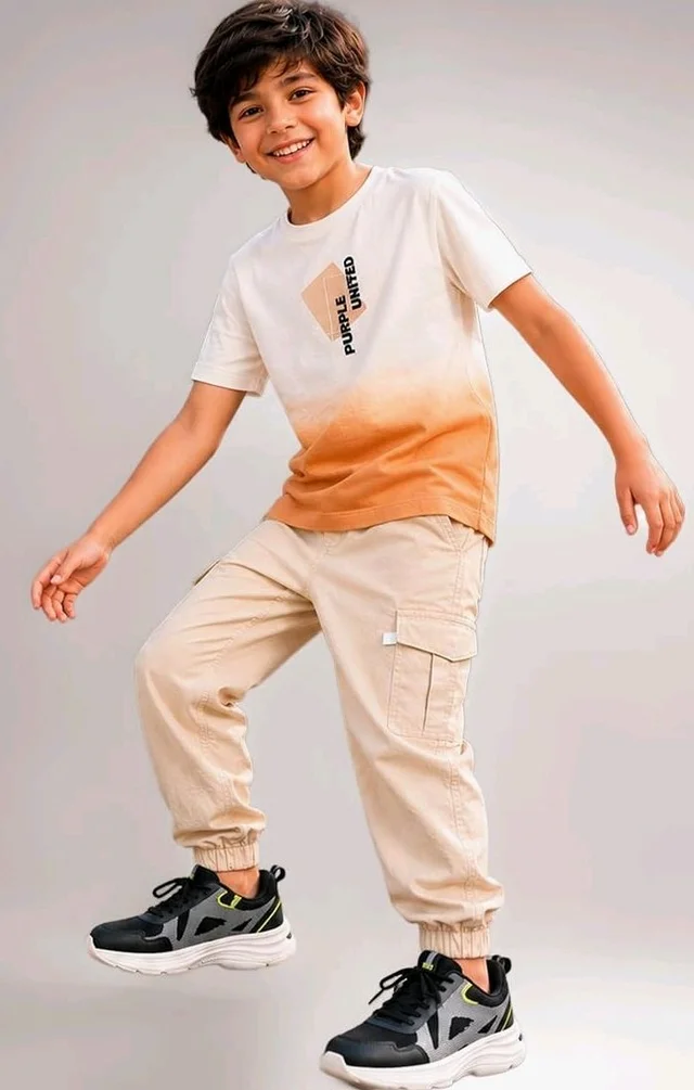 Boys Combo |Graphic Soft Breathable Active Play Tshirt | Cargo Trousers with Utility Pockets | Premium Coordinated Outfit for Active Kids
- 13-14 Y, Baige
