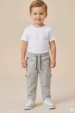 A.T.U.N. (ALL THINGS UBER NICE) Boys Classic Cotton Cargo Pants with Elastic Waist and Adjustable Drawstring | Multi Pocket Utility Comfort Fit Bottom Wear for Kids
- 12-24 M, Light - Grey