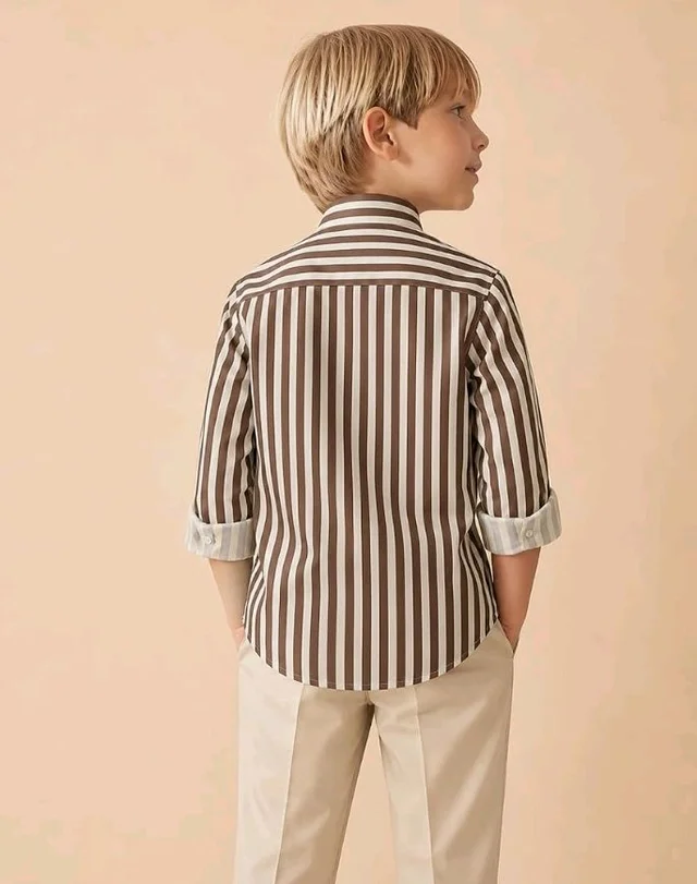A.T.U.N. (ALL THINGS UBER NICE) Boys 100% Cotton Band Collar Shirt | Soft Fabric with Button Front Style & Roll-Up Sleeves | Comfortable Casual Kids Shirt
- 12-24 M, Brown