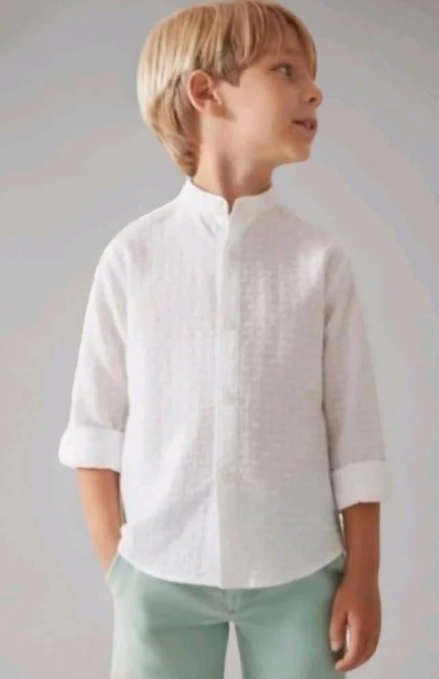 A.T.U.N. (ALL THINGS UBER NICE) Boys 100% Cotton Band Collar Shirt | Soft Fabric with Button Front Style & Roll-Up Sleeves | Comfortable Casual Kids Shirt
- 12-24 M, White
