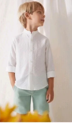 A.T.U.N. (ALL THINGS UBER NICE) Boys 100% Cotton Band Collar Shirt | Soft Fabric with Button Front Style & Roll-Up Sleeves | Comfortable Casual Kids Shirt
- 3-4 Y, White