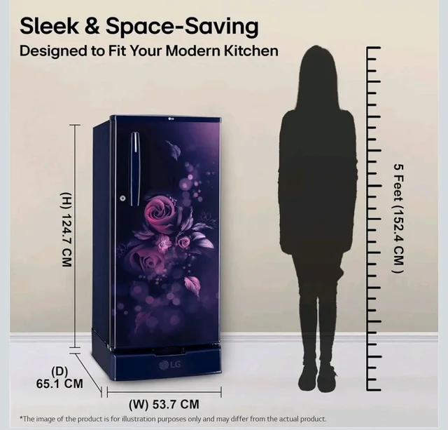 LG 185 L, 4 Star, Smart Inverter, Direct Cool Single Door Refrigerator (GLD1945ZOBE, Blue Euphoria, Base stand with Drawer) - Blue Euphoria