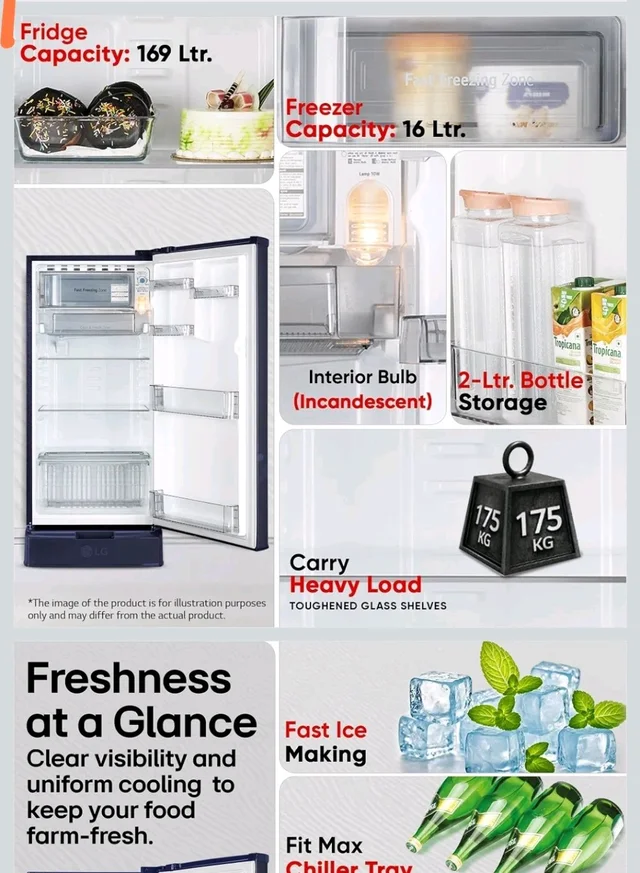 LG 185 L, 4 Star, Smart Inverter, Direct Cool Single Door Refrigerator (GLD1945ZOBE, Blue Euphoria, Base stand with Drawer) - Blue Euphoria