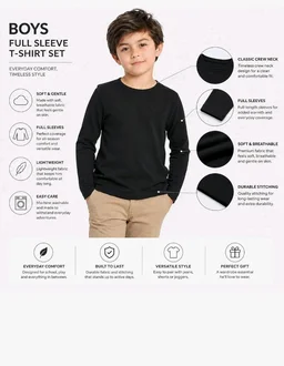 ORANGE SUGAR Kids Full Sleeve T-Shirt | Cotton Round Neck | Soft Breathable Fabric | Casual Wear for Boys & Girls
- 4-5 Y, Black stripes