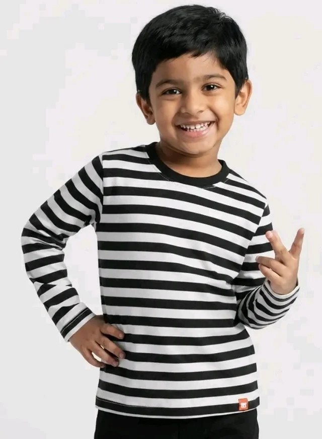 ORANGE SUGAR Kids Full Sleeve T-Shirt | Cotton Round Neck | Soft Breathable Fabric | Casual Wear for Boys & Girls
- 6-7 Y, Black stripes