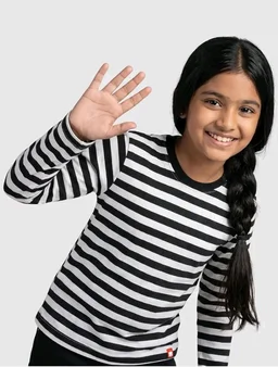 ORANGE SUGAR Kids Full Sleeve T-Shirt | Cotton Round Neck | Soft Breathable Fabric | Casual Wear for Boys & Girls
- 6-7 Y, Black stripes
