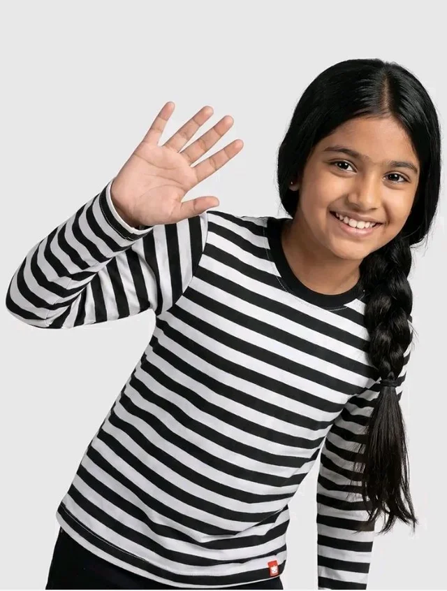 ORANGE SUGAR Kids Full Sleeve T-Shirt | Cotton Round Neck | Soft Breathable Fabric | Casual Wear for Boys & Girls
- 6-7 Y, Black stripes