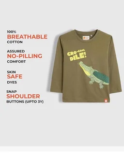 ORANGE SUGAR Kids Full Sleeve T-Shirt | Cotton Round Neck | Soft Breathable Fabric | Casual Wear for Boys & Girls
- 5-6 Y, Crocodile
