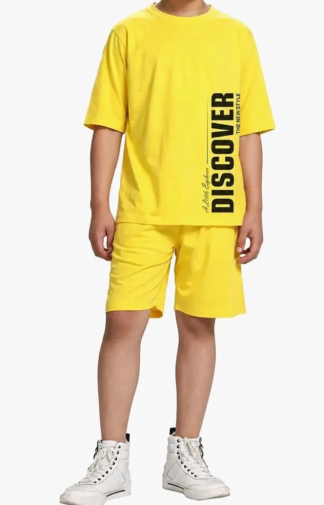 KYDA KIDS® Boys 100% Cotton Oversized T-Shirt Shorts Clothing Set | Kids Co-Ord Set | Half Sleeve T-Shirt with Matching Shorts | Soft Breathable Fabric | Comfortable Stylish Casual Wear
- 11-12 y, Yellow