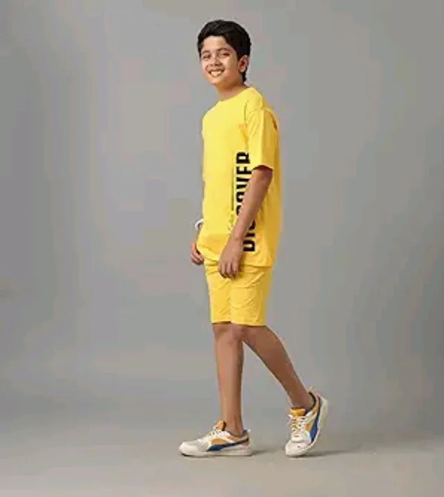 KYDA KIDS® Boys 100% Cotton Oversized T-Shirt Shorts Clothing Set | Kids Co-Ord Set | Half Sleeve T-Shirt with Matching Shorts | Soft Breathable Fabric | Comfortable Stylish Casual Wear
- 11-12 y, Yellow