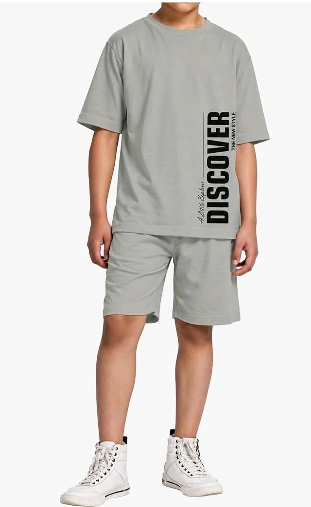 KYDA KIDS® Boys 100% Cotton Oversized T-Shirt Shorts Clothing Set | Kids Co-Ord Set | Half Sleeve T-Shirt with Matching Shorts | Soft Breathable Fabric | Comfortable Stylish Casual Wear
- 6-7 Y, Grey